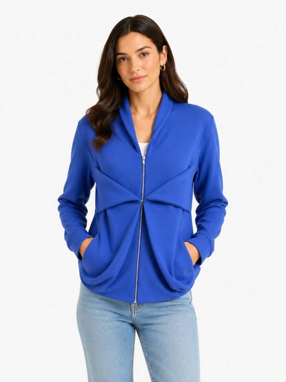 JNBY WOMEN'S MUTED BLUE ZIP UP SWEATSHIRT JACKET  - SIZE LARGE